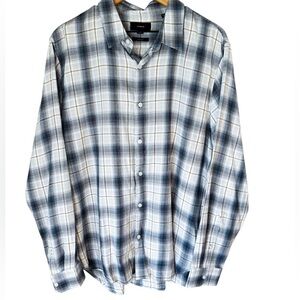 Vince Men’s Classic Fit Lightweight Button Down Plaid Shirt Blue Size XL